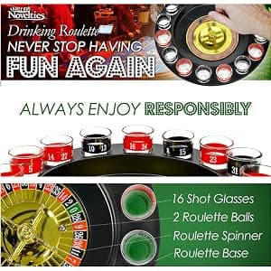 Shot Glass Roulette Drinking Game – 16-Piece Red/Black Set with 2 Metal Balls, Fun Adult Party Game for White Elephant, Game Nights, and Gifts B001JSX7KW