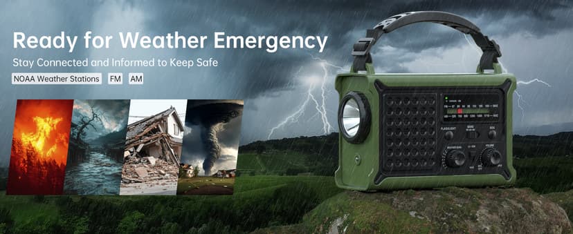AM FM NOAA Weather Radio Battery Operated with 2-Mode LED Flashlight Cell Phone Charger Dual Outputs SOS Solar Radio Emergency Hand Crank 12000mAh with Clear Signal B0F4QW1PP1