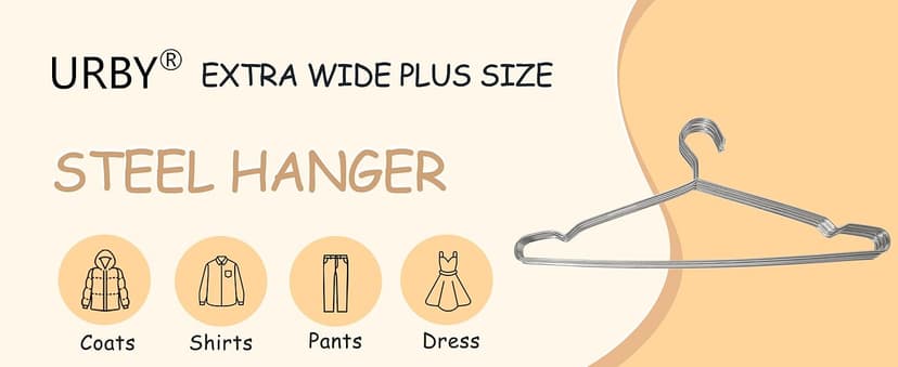 Extra Wide Wire Hangers for Plus Size Clothes, 19.6 Inch Stainless Steel Plus Size Hangers Ideal for XL, XXL Shirts, Coats, Dresses, Etc. Silver. 10pk.