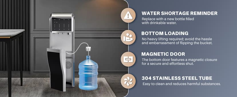 ICEPURE Multi-Function WiFi Water Cooler with Bullet and Crushed/Chewable Ice Maker, 5 Gallon Bottle Bottom Loading, Hot Cold Water Dispenser Built-in Ice Machine Combo, 35lbs/24H, Stainless Steel