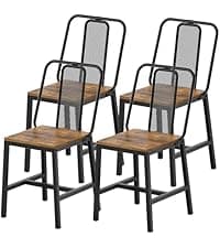YATINEY Dining Chairs Set of 4, Industrial Kitchen Chairs with Metal Frame, Slanted Back, Wooden Dining Chair Set, for Kitchen, Living Room, Rustic Brown and Black CY03L4BR