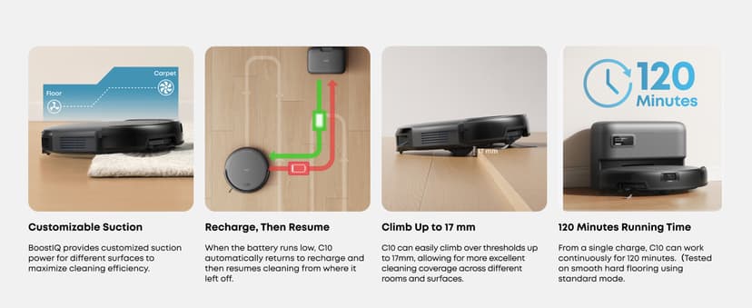eufy C10 Robot Vacuum Self Emptying, 8 Weeks Hands Free, Advanced Smart Mapping with LiDAR Navigation, 2.85-Inch Slim Design, Powerful Suction, Edge Expansion Brush for Pet Hair, Carpet Detection