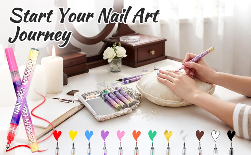 Nail Art Pens Set 12 Colors Nail Art Markers,2025 Nail Polish Pens Drawing Painting Pen for Home Salon,Quickly Dry Nail Art Nail DIY Decoration for Adult Kids (12-Colors)