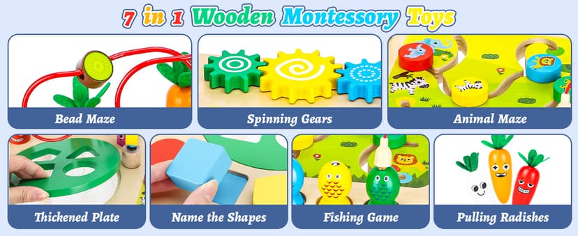 HEYLANDU Activity Table, Montessori Toys for 1 2 Year Old Girls Boy Gifts, 7 in 1 Wooden Sensory Play Table for Toddler 1 2 3, Learning Toys for Baby 12-18 Months 1st Christmas Birthday Gifts