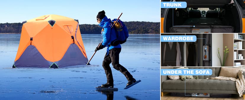 ABXMAS Ice Fishing Shelter 3-4 Person, Portable Insulated Ice Fishing Tent with Stove Jack, Hub-Style Shelter Shanty Waterproof 600D Insulated Layer 2 Doors 2 Windows for Winter