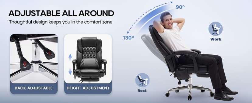 500LBS Massage Office Chair with Foot Rest, 3D Kneading Massage Home Office Desk Chairs, 22.83” Wide Big and Tall Office Chair for Heavy People, Ergonomic Reclining Gaming Chairs, Black