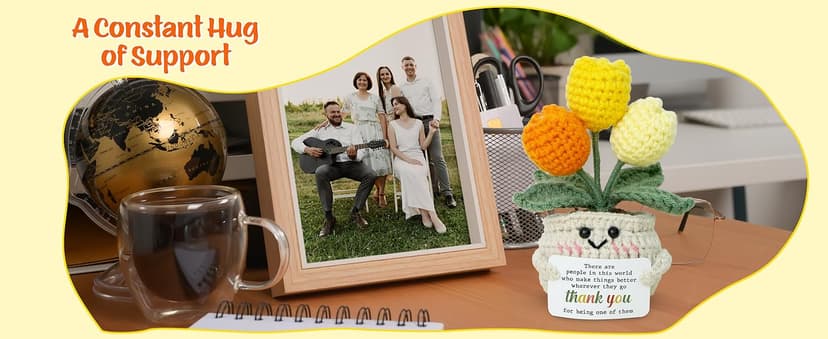 OASSIE Thank You Gifts for Women - Mini Handmade Positive Tulip Flowers Crochet with Message Card - Christmas Birthday Farewell Employee Appreciation Gifts for Coworkers, Emotional Support Crochet