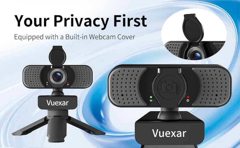 Vuexar Full HD 1080P Webcam with Microphone, Noise-Canceling, Privacy Cover, Wide-Angle Lens, Auto Light Correction, Plug & Play USB Web Camera for Laptop, Desktop, PC, Mac, Zoom, Skype – Pro Series