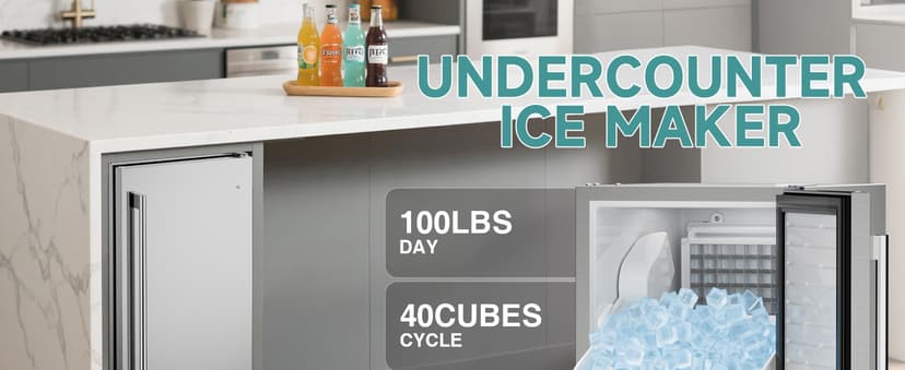 Commercial Under Counter Ice Maker 100 Lbs/Day with 30 LBS Storage Bin, Freestanding Built-in Ice Maker, 15" W Undercounter Ice Machine with Self Cleaning for Home/Bar/Cafe/Restaurant, Silver