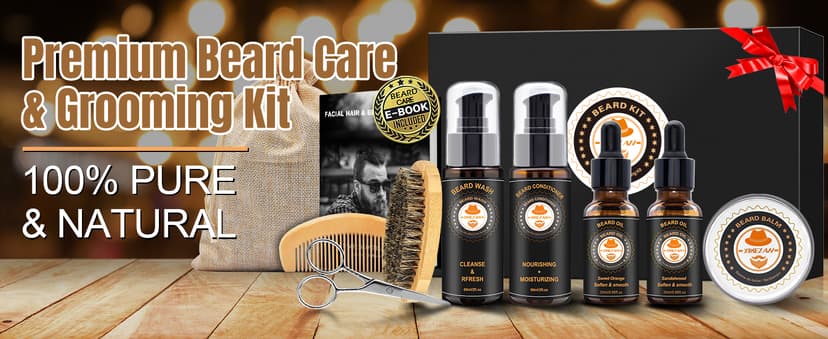 XIKEZAN Beard Kit for Men Grooming & Care w/Beard Conditioner, Wash, Oil, Balm, Brush, Comb,Birthday Fathers Valentines Gifts for Men Him Dad Husband Boyfriend Christmas Gifts Mens Stocking Stuffers