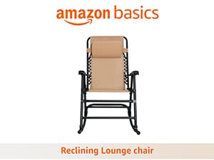 Amazon Basics Outdoor Portable Folding Rocking Chair with Headrest, Ergonomic Design, Weather-resistant Textilene Fabric for Porch, Blue