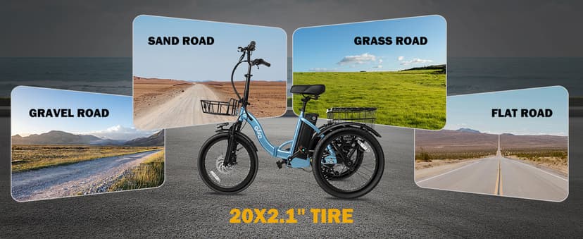 Qlife Triker Electric Bike, Peak 750W/1200W Brushless Motor Folding Trike Ebike, 499Wh Removable Battery, Step-Thru 3 Wheel Electric Bicycle, Up to 55 Miles, 20 Tire Tricycle for Adults