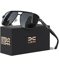LUENX Aviator Sunglasses for Men Square Polarized Polygon Lens - UV 400 Protection with Accessories 61MM Driving Outdoor