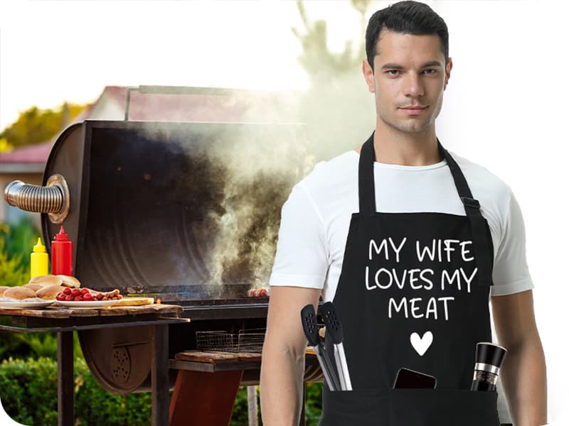 Fairy's Gift Funny Husband Apron, Men's Anniversary Christmas, Cool Birthday Gifts for Him, Husband Gifts from Wife, Manly Presents for Men, Grilling Kitchen Aprons with Pockets for Cooking Hubby Him