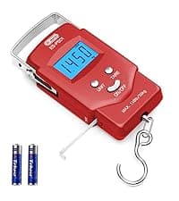 Fish Scale Luggage Scale Fishing Gear - 110lb Backlit LCD Display Digital Scale with Built-in Measuring Tape - Fishing Scale with 2 AAA Batteries, Pocket Size - Fishing Gifts for Men