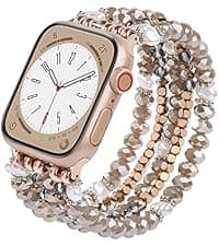MOFREE Beaded Bracelet Compatible with Apple Watch Band 38mm/40mm/41mm/42mm, Fashion Elastic Stretch Women Bands for iWatch Series 11/10/9/8/7/SE/6/5/4/3/2/1 iPhone Watch Strap Bands Rose Gold