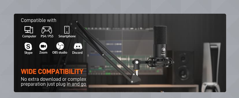 FIFINE Studio Condenser USB Microphone Computer PC Microphone Kit with Adjustable Boom Arm Stand Shock Mount for Instruments Voice Overs Recording Podcasting YouTube Vocal Gaming Streaming-T669