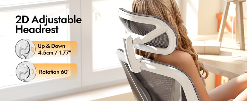 HOLLUDLE Ergonomic Mesh Office Chair - 3D Adjustable Lumbar Support & 3D Armrests, V-Shaped Back, Adjustable Desk Chair for Office & Home, White