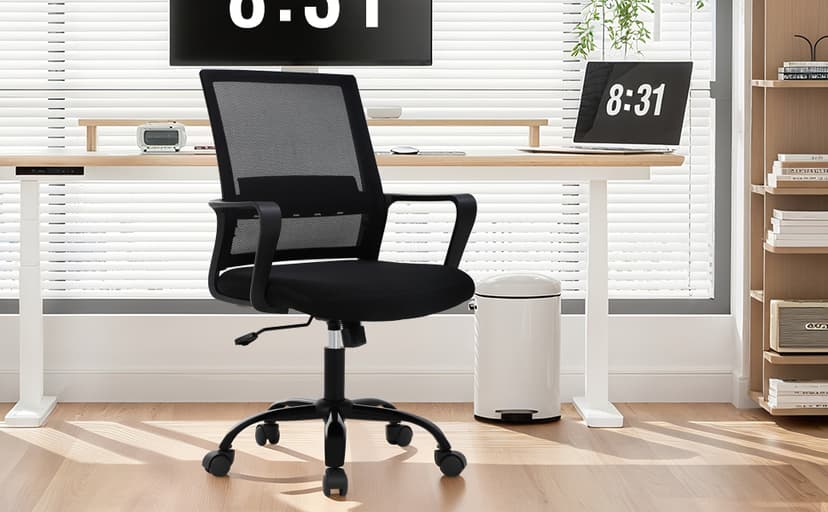 PayLessHere Office Chair Computer Chair Ergonomic Mesh Chair Mid-Back Home Office Swivel Chair Modern Desk Chair with Wheels Armrests Lumbar Support (Black)