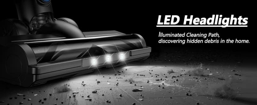 Cordless Vacuum Cleaner, 8 in 1 Powerful Suction Lightweight Vacuum Cleaner for Home, LED Display, 3 Suction Modes, 45Mins Detachable Battery Vacuum for Hard Floor Carpet Pet Hair