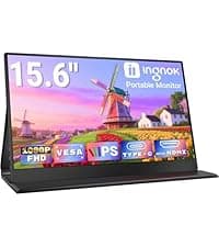 Ingnok Portable Monitor, Ultra Slim 15.6 Inch FHD IPS Laptop Screen Extender with Adjustable Stand, USB C Compatible, Ideal for Travel and Office