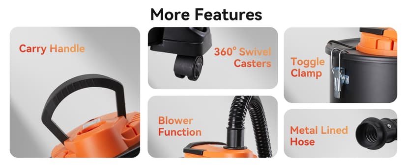 BACOENG Ash Vacuum for Pellet Stoves, Fireplace Ash Vac 5.2 Gallon 1200w with Double Stage Filtration System, Ash Vacuum Cleaner for Fireplaces, Wood Stove, Pellet Grill