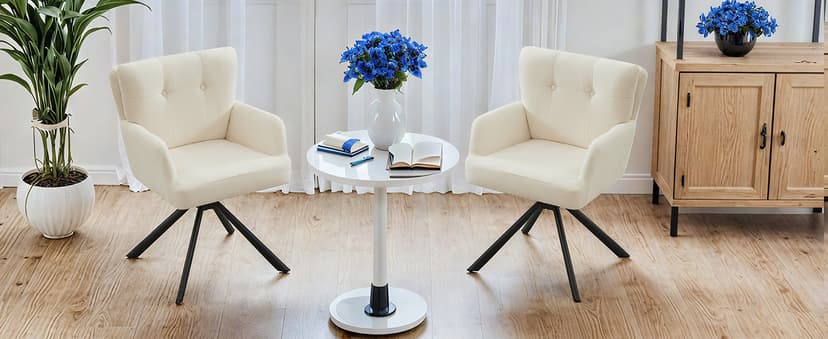 WUTUTUEE Fabric Dining Chair Modern Upholstered Swivel Dining Room Chairs Comfy Accent Armchair with Mid Back, Desk Arm Chair No Wheels for Kitchen/Living Room/Home Office, White