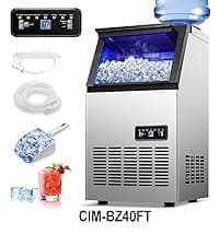 Amzgachfktch Commercial Ice Maker, 100lbs/24H Ice Maker Machine, Auto Self-Cleaning, LED Digital Display, Blue Light, Under Counter/Freestanding Ice Machine for Home/Office/Restaurant/Bar