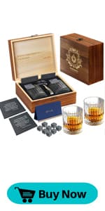 Whiskey Set Gifts for Men, DIOXADOP 6 Stainless Steel Whisky Stones 2 Crystal Whisky Glasses 1 Blessing Card in a Exquisite Wooden Box, Prepare a Gift for Whiskey Scotch Bourbon Lover