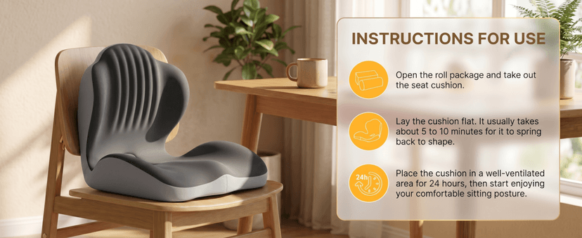 Ergonomic Office Chair Seat Cushion, L-Shaped Memory Foam Coccyx Cushion for Tailbone Pain Relief, Orthopedic Car Seat Cushion with Lumbar Support & Cutout Hollow for Sciatica & Back Pain (Grey