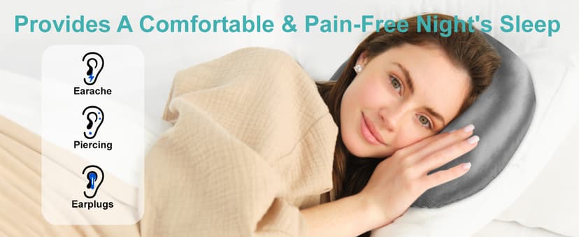 Piercing Pillow for Side Sleepers with an Ear Hole, Donut Pillow for Ear Pain CNH | Pain Relief Sleeping | Pressure Sore | Satin Washable and Adjustable Ear Protector (Dark Gray)