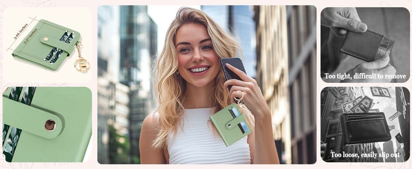 Airkit Small Wallets Woman RFID Blocking Leather Credit Card Holder - with ID Window - Card Wallets for Women - with Zipper Coin Purse - Keychain Wallet