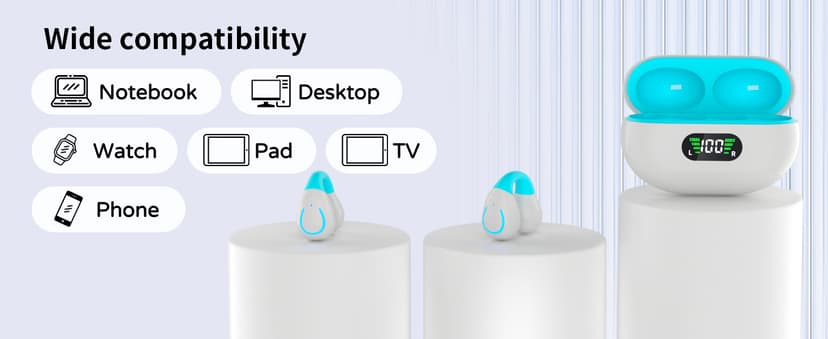 Clip On Earbuds, Bluetooth 5.3 Lightweight Comfort Bone Conduction Open Ear Headphones with LED Digital Display Charging Case Sport Built-in Mic IPX7 Waterproof for Running Fitness Android,Light Blue1