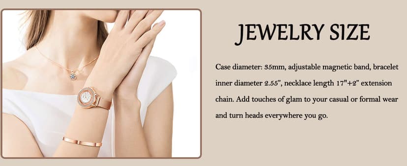 Watches Sets for Women, Rose Gold Watch Set Necklace Earring Bracelet 4 Pieces Jewelry Set for Mom Wife Girlfriend