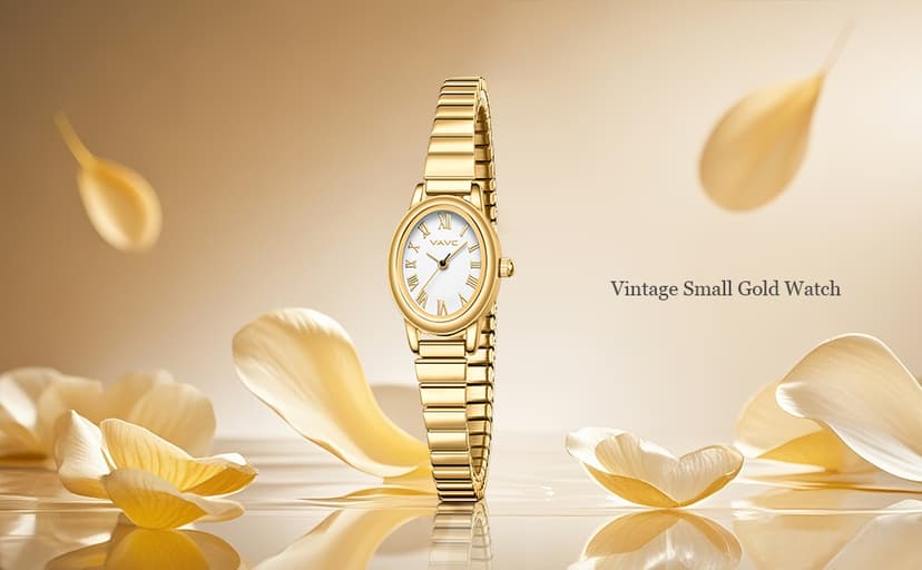 VAVC Small Gold Watches for Women,Analog Womens Watch with Stainless Steel Expansion Band,Oval Case Roman Dial,Water Resistant
