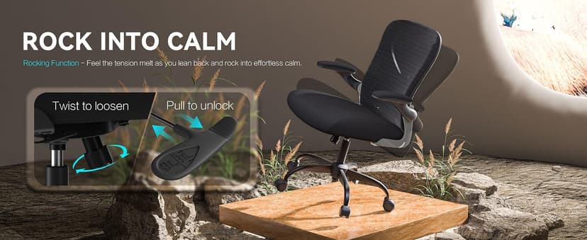 Office Desk Chair with Ergonomic Lumbar Support, Extra-Thick Seat Cushion, Flip-up Arms, Breathable Mesh Back, Computer Task Chair for Home Office