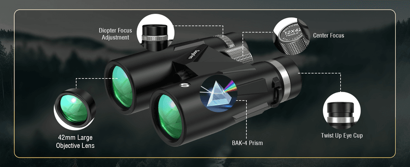 12x42 HD Binoculars for Adults with Phone Adapter, Tripod & Tripod Adapter - BAK4 Prism, FMC Lens, Waterproof & Fogproof, High Powered Scope for Bird Watching, Hunting, Hiking, Travel