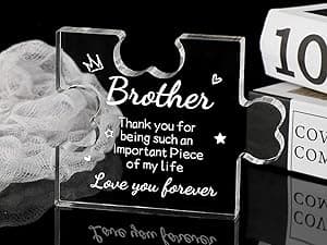 Funnli Gifts for Men Boys Acrylic Plaque - Fathers Day Christmas Birthday Gifts for Brother 3.35 x 2.76 Inch Desk Decorations - Brother Son Nephew Grandson Graduation Gifts from Sister