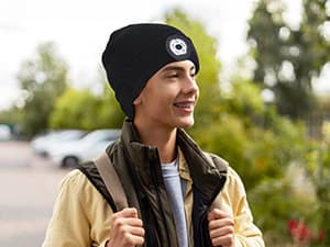 Bluetooth Beanie with Light, USB-C Charging 5 LED Flashlight Hat, Built-in Stereo Speakers Mic, Christmas Stocking Stuffers White Elephant Gifts for Men Dad Teens Boys for Camping Fishing B0DJ17Q4X3
