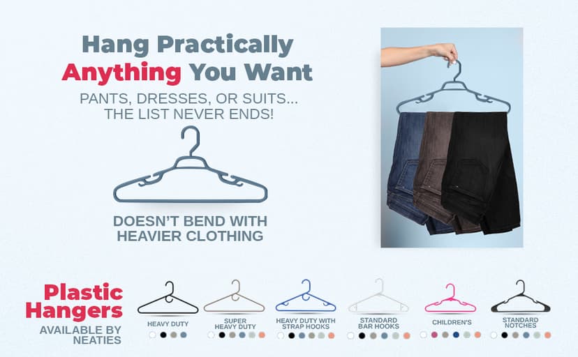 Neaties Large & Wide Heavy Duty Clothes Hangers 12 Pack – Made in USA – Ideal for Plus Size Clothing – 10lb Plastic Hangers with Notches for Oversized Adult Coats & Pants – Blue