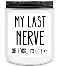Homsolver Birthday Gifts for Women, Funny Friendship Gift for Best Friend - My Last Nerve Lavender Candle - Unique Birthday Gifts for Women, Her, Mom, BFF, Sister