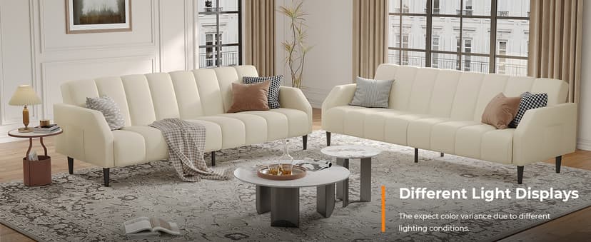 Fadware Faux Leather Couch, Convertible Futon Sofa Bed with Adjustable Backrest, Mid Century Leather Sofa Loveseat with Side Pockets& Metal Leg, Modern Leather Sleeper Sofa for Living Room Bedroom