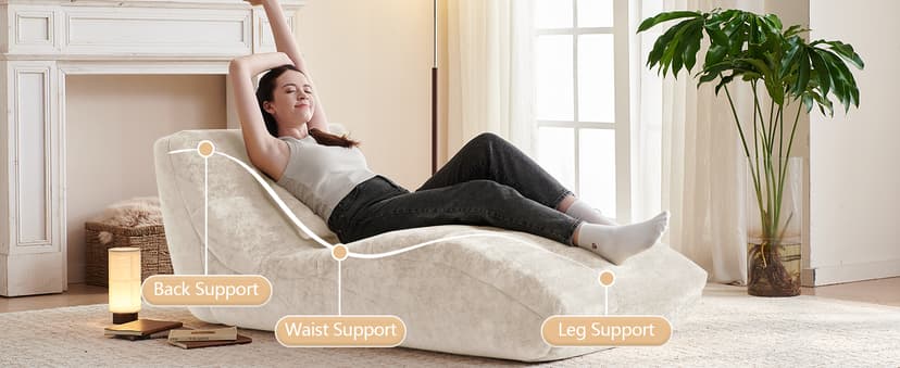 Chaise Lounge Chair with Curved Back, Modern Upholstered Recliner Sofa, Tufted Accent Lounger Comfortable Lazy Chair for Bedroom, Apartment (Beige)