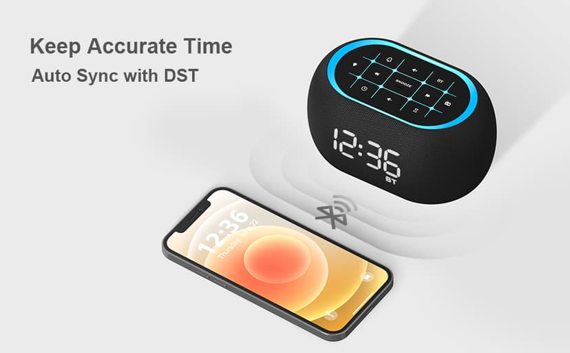 ANJANK Alarm Clock FM Radio with Bluetooth Speaker, Hi-Fi Stereo Sound, 0-100% Dimmer,7 Clolors Night Light, 8 Wake Up Sounds,16-Level Volume, Small Digital Clock with Sleep Timer for Bedroom Bedside