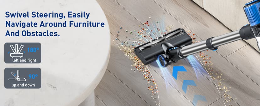 Cordless Vacuum Cleaner, 8 in 1 Powerful Suction Lightweight Vacuum Cleaner for Home, LED Display, 3 Suction Modes, 45Mins Detachable Battery Vacuum for Hard Floor Carpet Pet Hair
