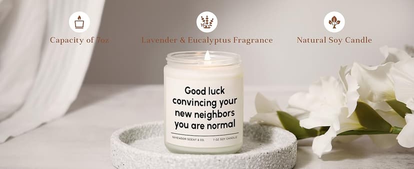 Niyewsor House Warming Gifts, New House/Home Candle, Funny Housewarming Gift for Friends, New Homeowner Gifts, First Apartment Essentials, Moving Away Gift, Handmade, 7oz