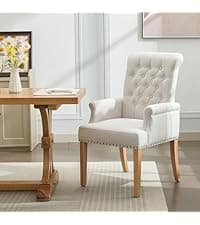 WUTUTUEE Fabric Dining Chair Modern Upholstered Swivel Dining Room Chairs Comfy Accent Armchair with Mid Back, Desk Arm Chair No Wheels for Kitchen/Living Room/Home Office, White