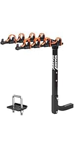 Bike Rack for Car, SUV, RV, Mount Hitch Bike Back 4, Up to 143 lbs Load Bicycle Rack Carrier Rubber Straps, Tilt Release with 2" Hitch for Cars (4BIKES)