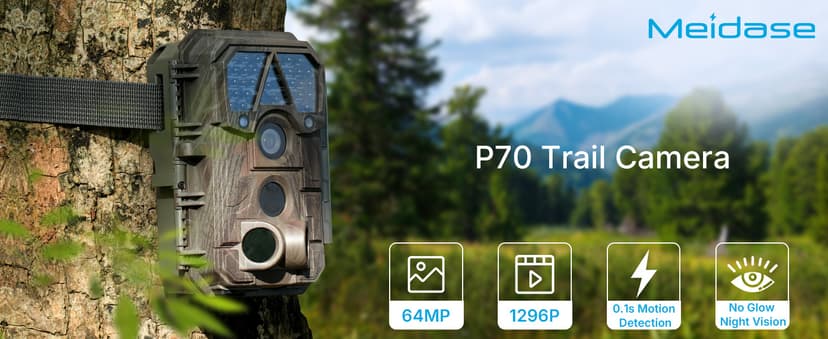 P70 (Non-Cellular,Non-WiFi) Trail Camera, 64MP 1296p, Game Cameras with No-Glow IR Night Vision, Motion Activated, Waterproof for Wildlife Deer Cams, Hunting