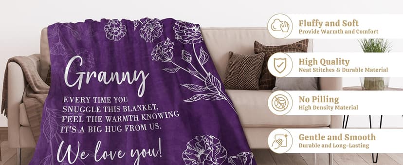 Gifts for Granny, Grandma Birthday Gift from Grandkids, to My Granny Grandma Throw Blanket for Christmas GiltGlimmer Granny Gifts for Grandma, Granny Floral Blanket 50" x 60" B0DHSP946G